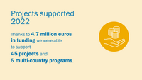 Infographic: Thanks to 4.7 million euros in funding we were able to support 45 projects and 5 multi-country programs.